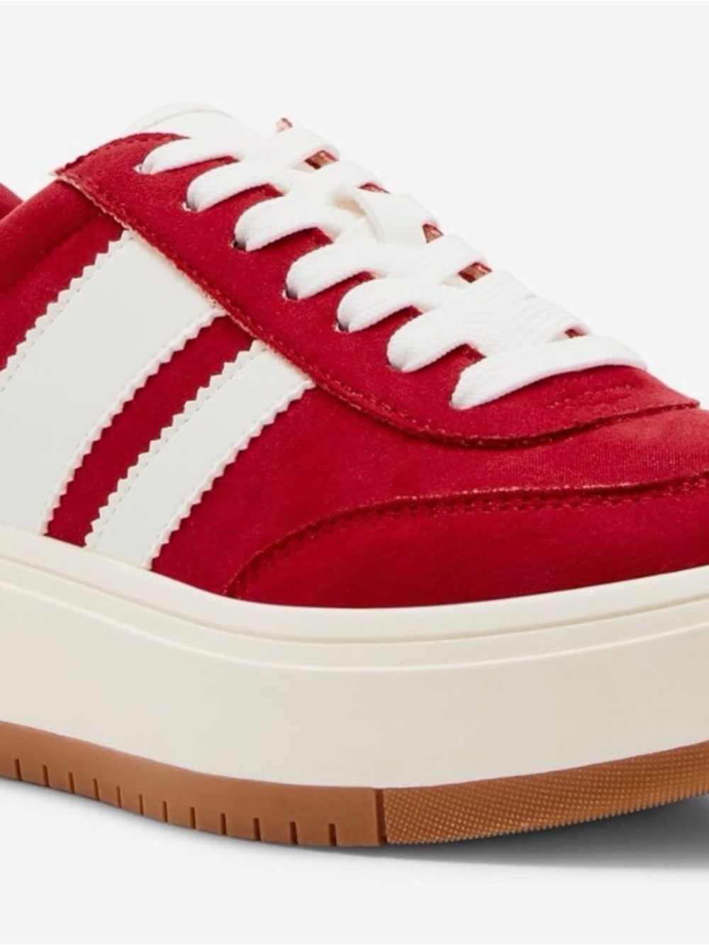 Madden Girl Red Suede Platform Sneaker with White Stripes